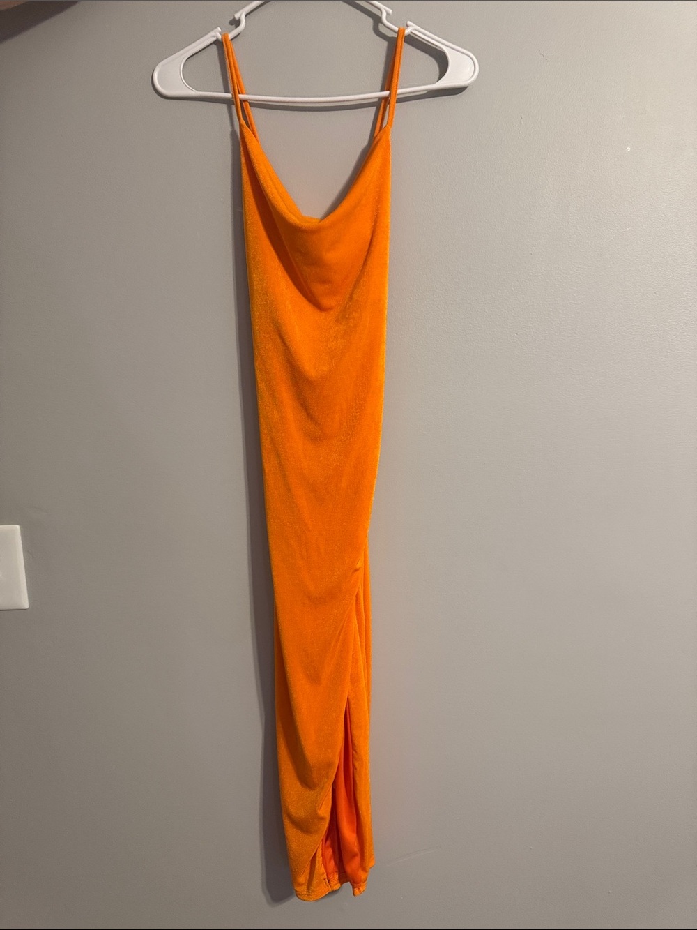 Bright Orange Cowl-Neck Midi Slip Dress